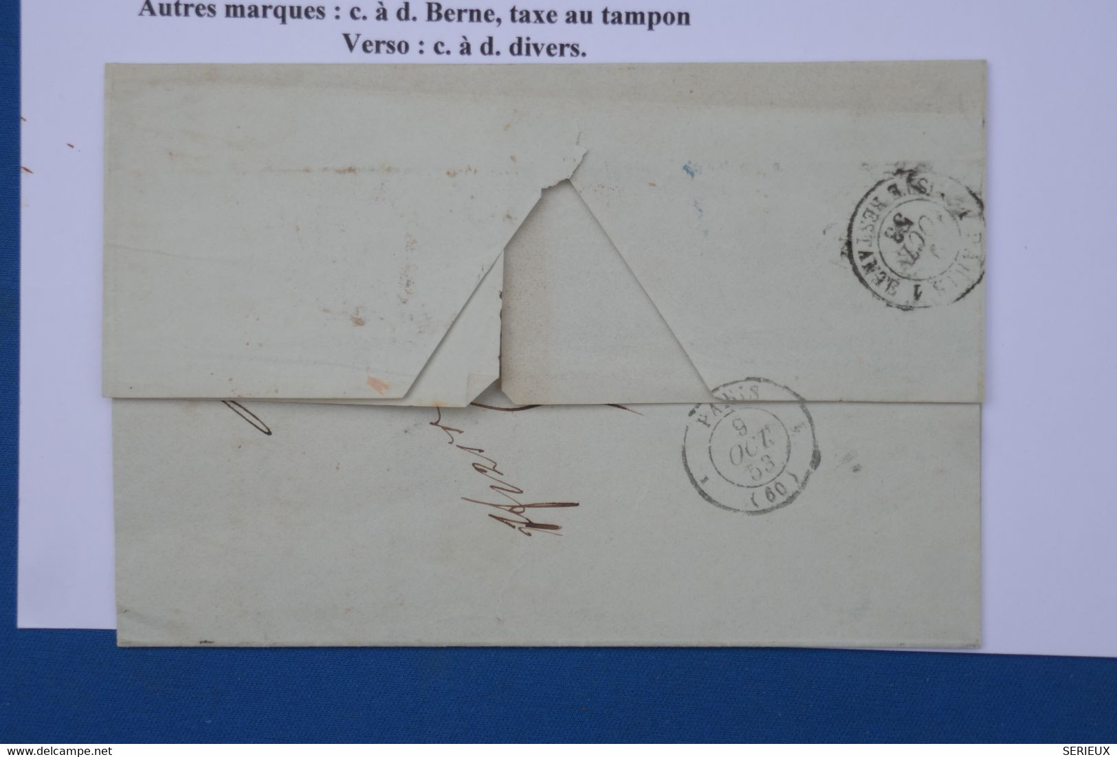 AW5 SUISSE  BELLE LETTRE 1863 BERNE   A  PARIS FRANCE+ AFFRANCH. INTERESSANT PLAISANT - ...-1845 Voorlopers