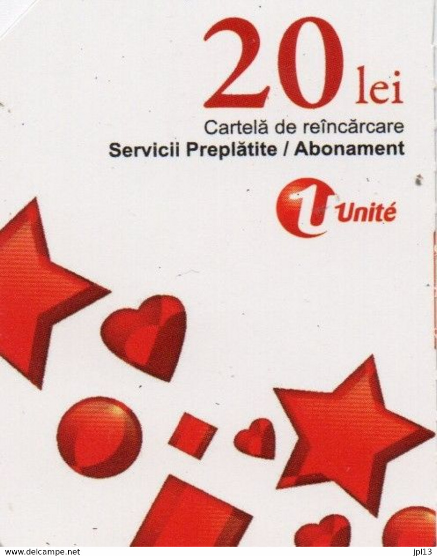 Recharge GSM - Moldavie - Unité - 20 Lei Blanche Etoiles Et Coeurs Rouges, Côté Gauche, Petit N° Série, Grand Code PIN - Moldawien (Moldau)