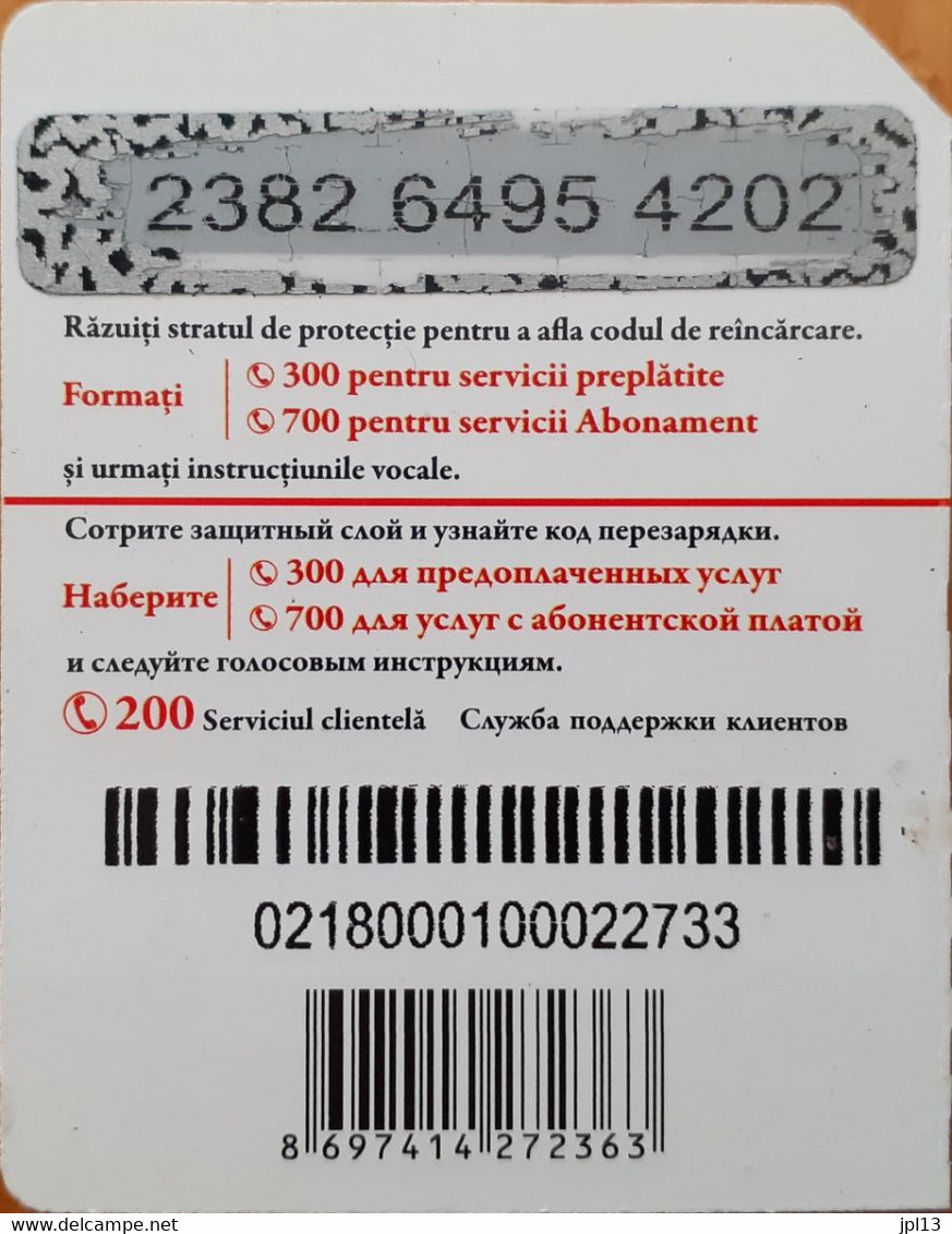 Recharge GSM - Moldavie - Unité - 20 Lei Blanche Etoiles Et Coeurs Rouges, Côté Gauche, Petit N° Série, Grand Code PIN - Moldova
