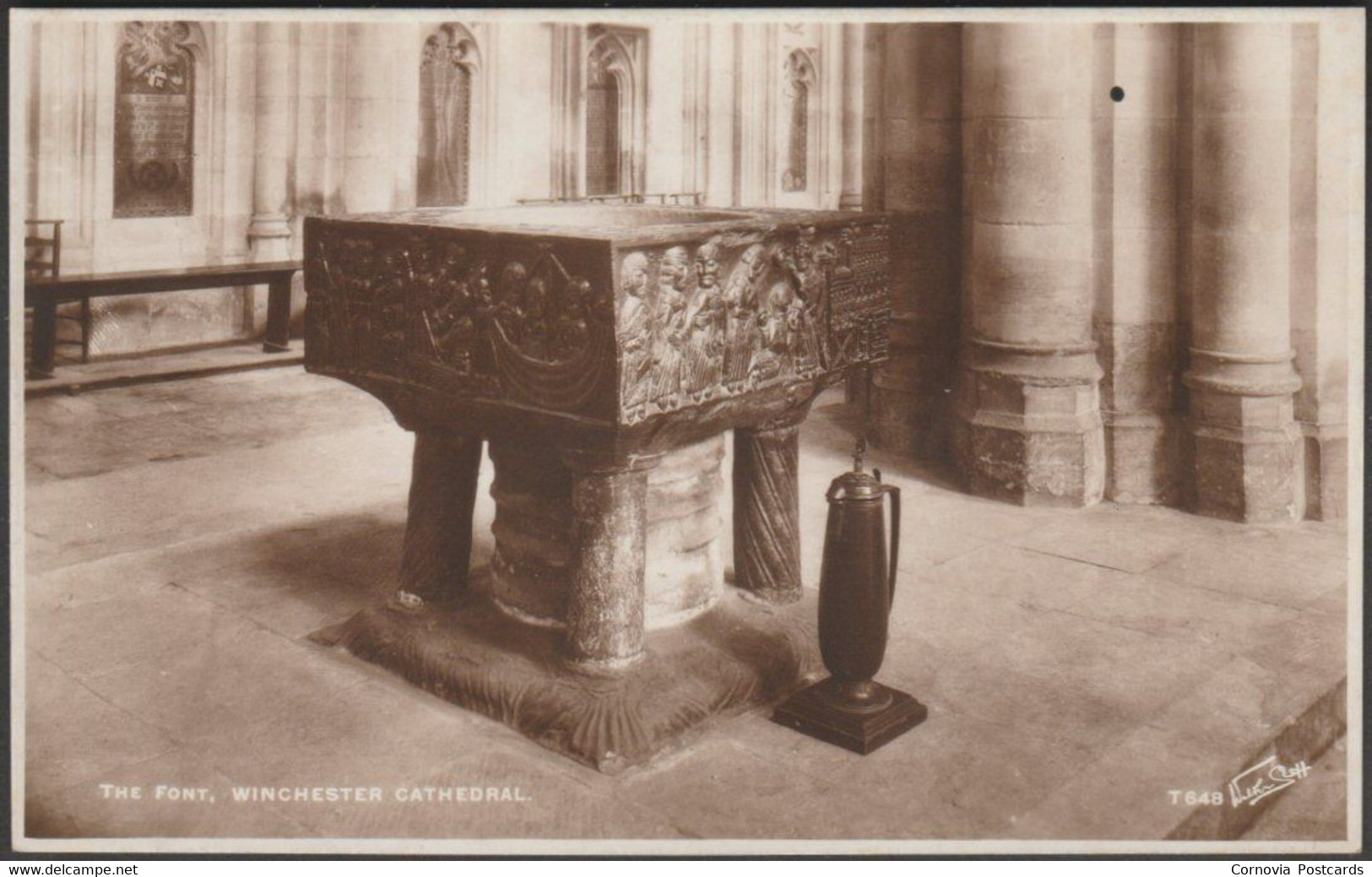 The Font, Winchester Cathedral, Hampshire, C.1930 - Walter Scott RP Postcard - Winchester