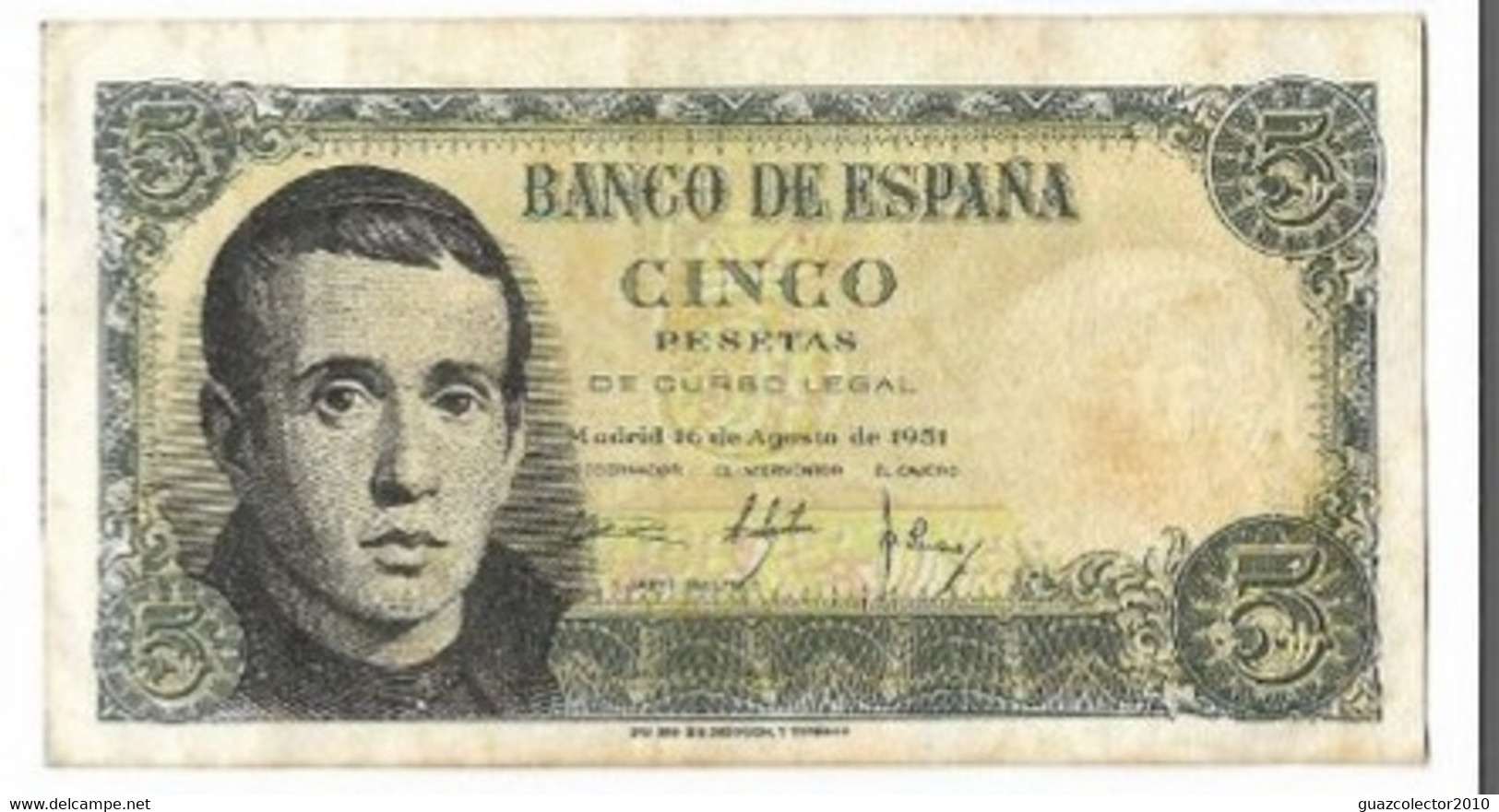 ESPAÑA: 5 PESETAS FRANCO (BALMES). AÑO 1951. SIN SERIE. MBC-. ALGO SUCIO. ESCASO - 5 Pesetas