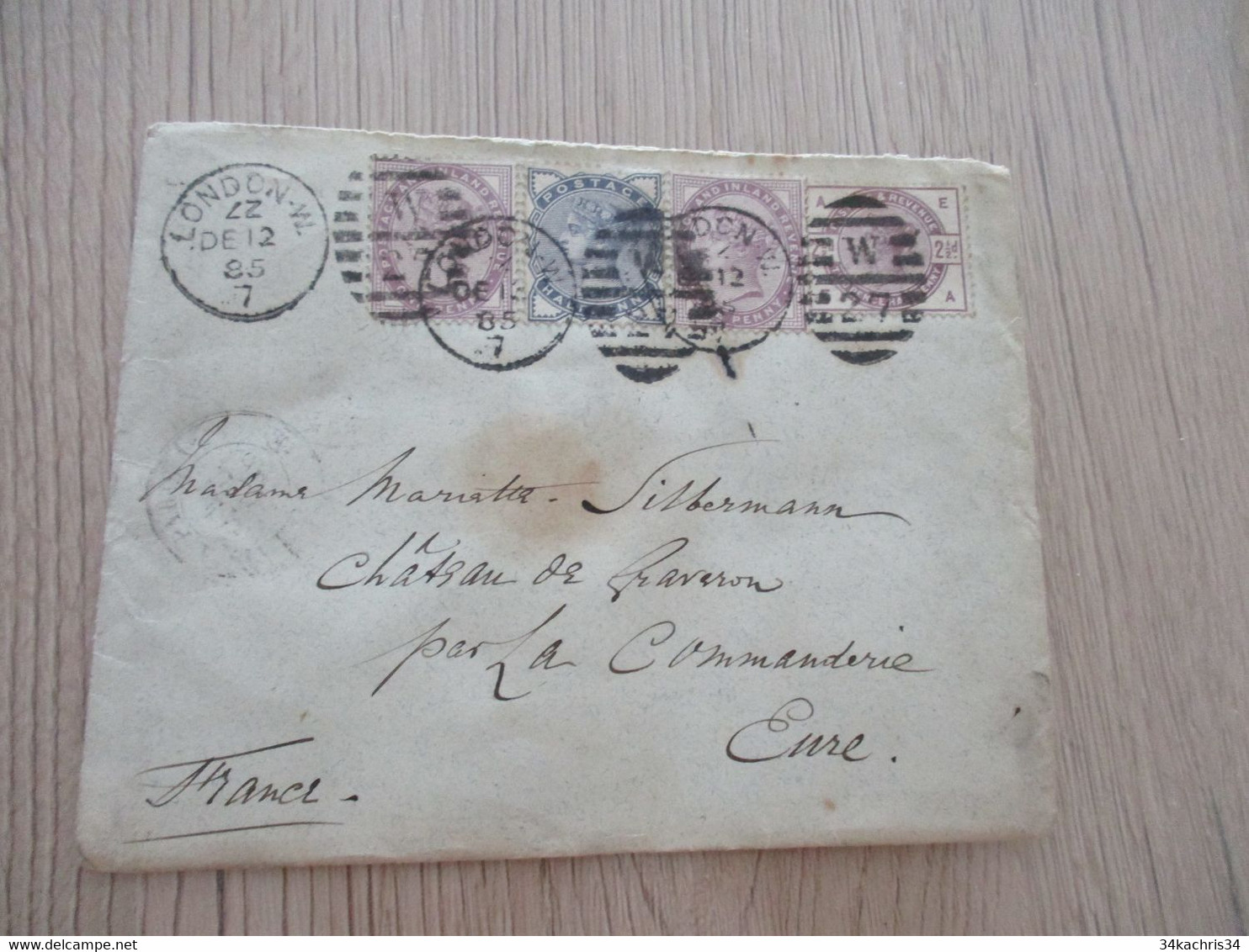 Great Britain Belle Lettre London Pour La Commanderie En Cachet  Eure 1885 Avec 4 TP Anciens - Storia Postale