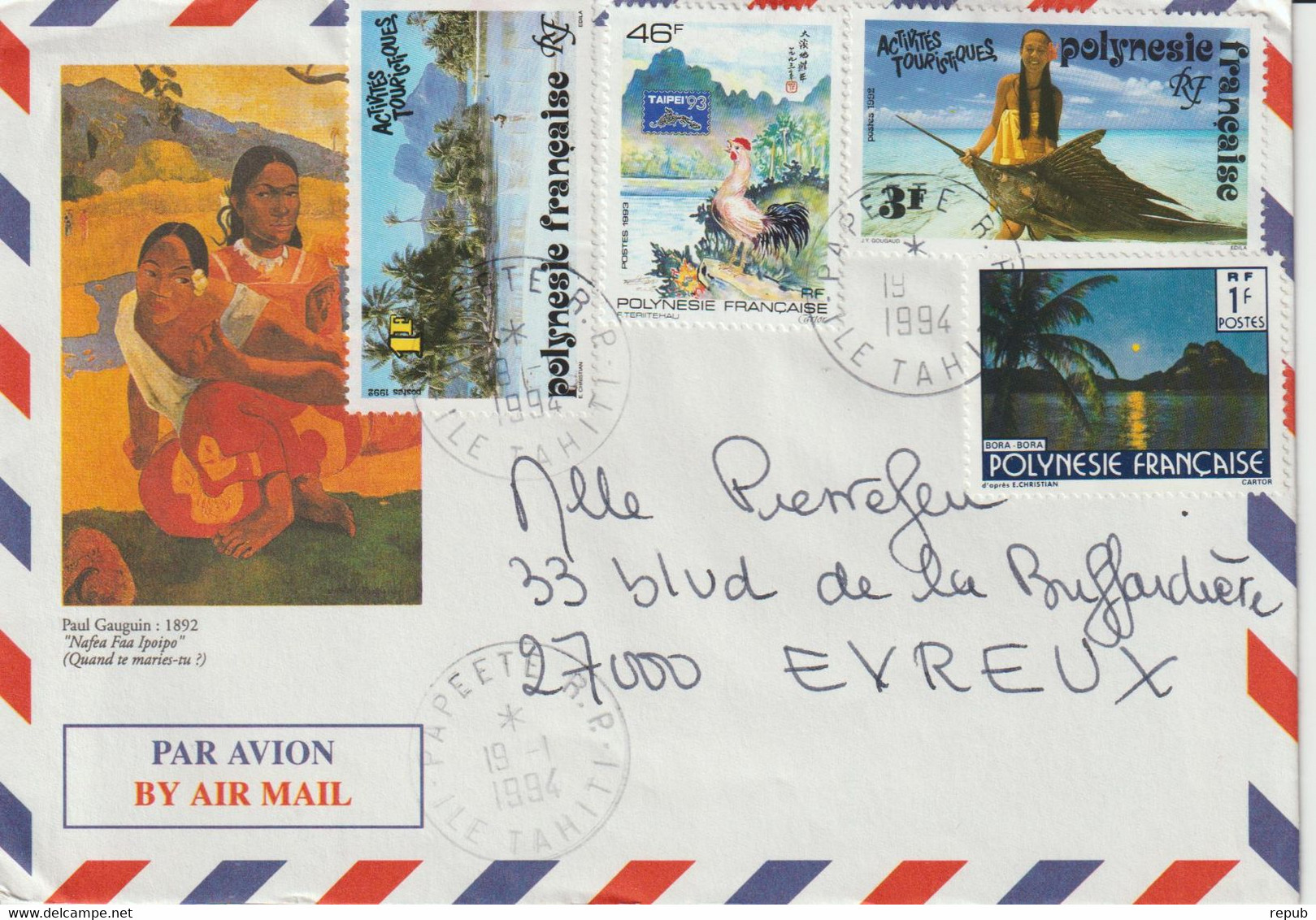 Lettre 1994 Pour La France Avec Illustration Gauguin - Storia Postale