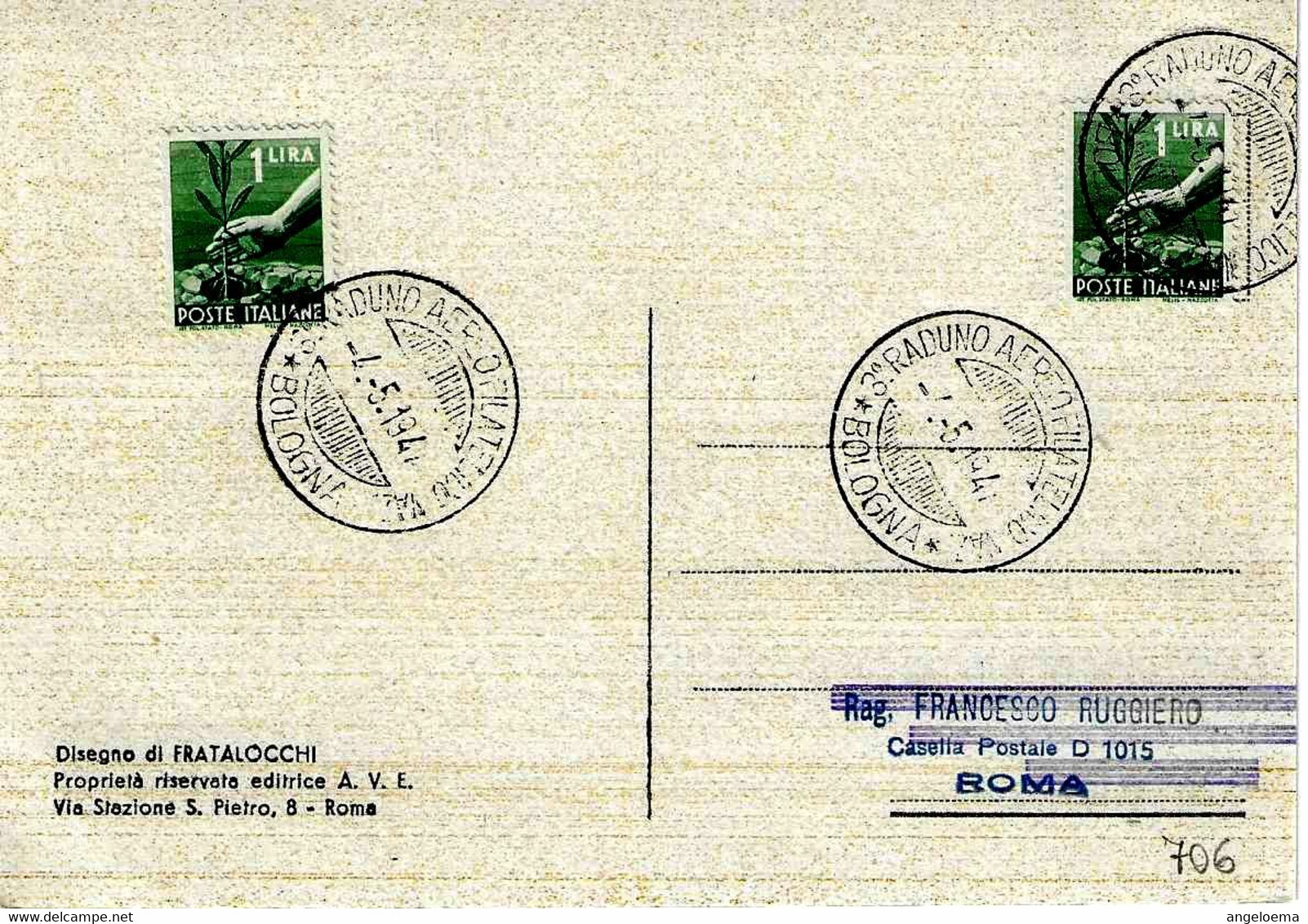ITALIA ITALY - 1947 BOLOGNA 3° Raduno Aereofilatelico Annullo Sul Retro Di Bella Cartolina Di Guerra Di FRATALOCCHI -706 - Vliegtuigen