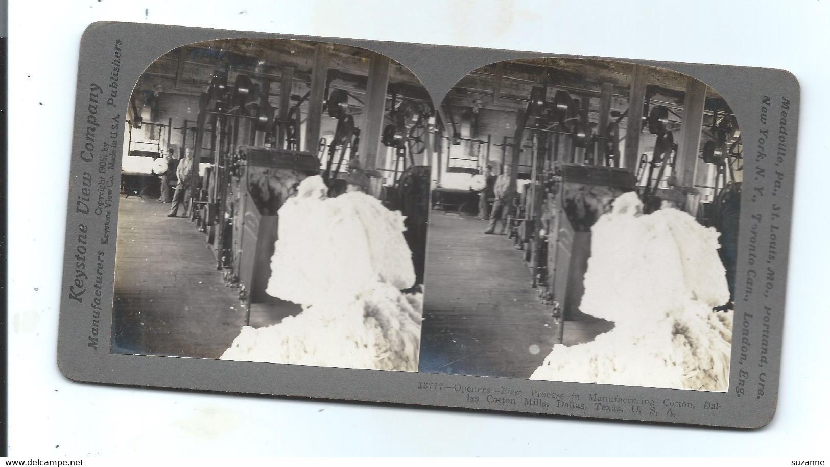 DALLAS 1900 - Vue Stéréoscopique Ancienne - Openers - First Process In Manufacturing Cotton Mills - Dallas