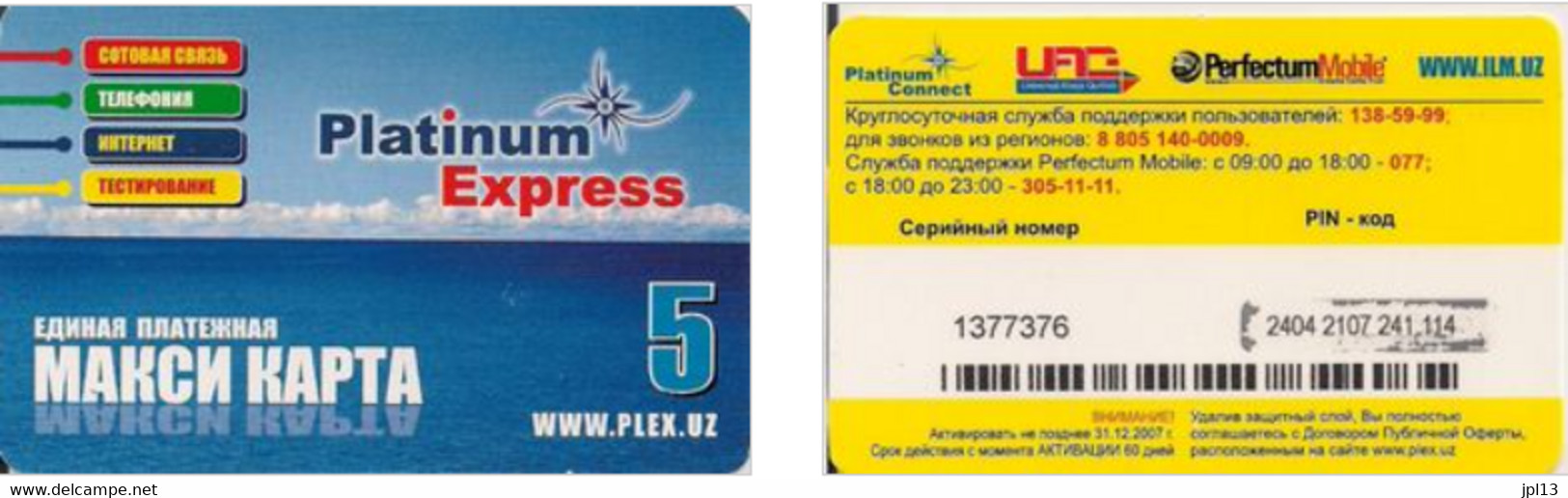 Carte Prépayée - Ouzbékistan -Plex - Platinum Express, Exp. 31.12.2007 - Ouzbékistan