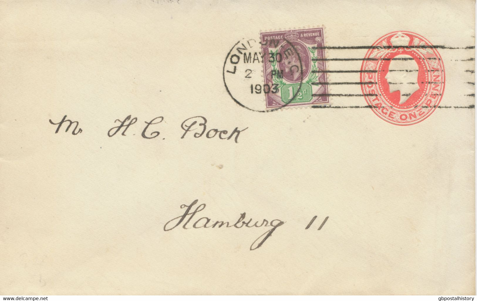 GB 1903, Superb EVII 1d Red Stamped To Order Postal Stationery Envelope (A.E. Booth & Co., London) Uprated With 1 ½d - Briefe U. Dokumente