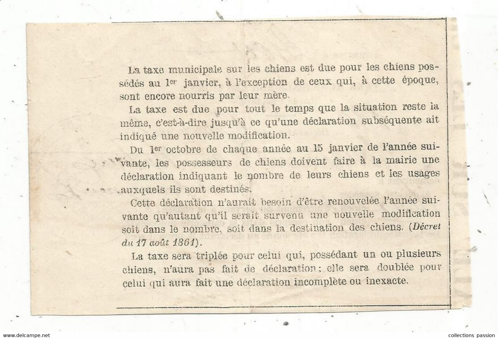 Taxe Municipale Sur Les Chiens , Commune De BLOIS , 1882, 2 Scans - Ohne Zuordnung