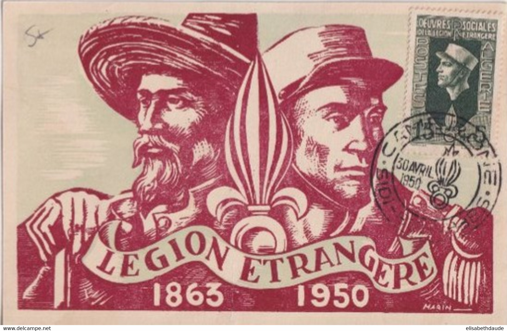 ALGERIE - 1950 - LEGION ETRANGERE ! - CARTE ILLUSTREE CAMERONE ! - SIDI-BEL-ABBES Avec OBLITERATION BUREAU TEMP. - Maximum Cards