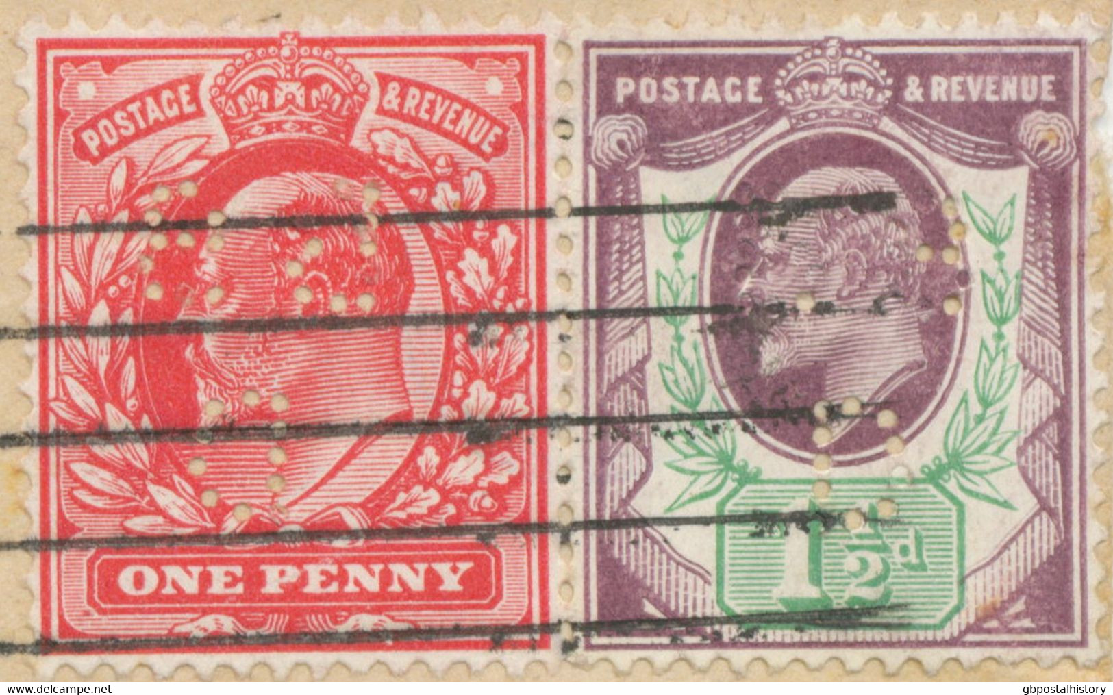 GB 1911 King EVII 1d And 1 ½d Mixed Postage (both PERFINS „BS / D“, 1 D Reversed!) Tied By LEEDS Columbia Machine - Lettres & Documents