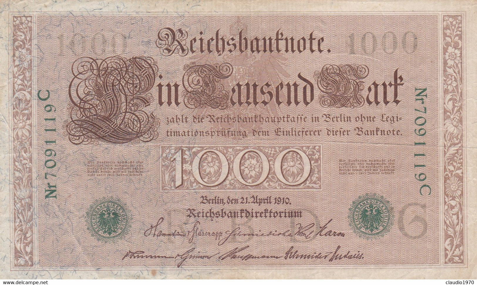 GERMANIA - 1910 GERMANIA PERIODO IMPERO BANCONOTE TEDESCA 1000 EINTAUSEND ZART MARK GERMANY - 1000 Mark