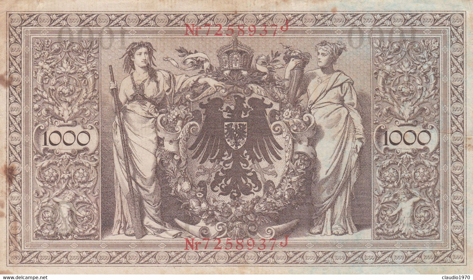 GERMANIA - 1910 PERIODO IMPERO BANCONOTE TEDESCA 1000 EINTAUSEND ZART MARK GERMANY - 1.000 Mark