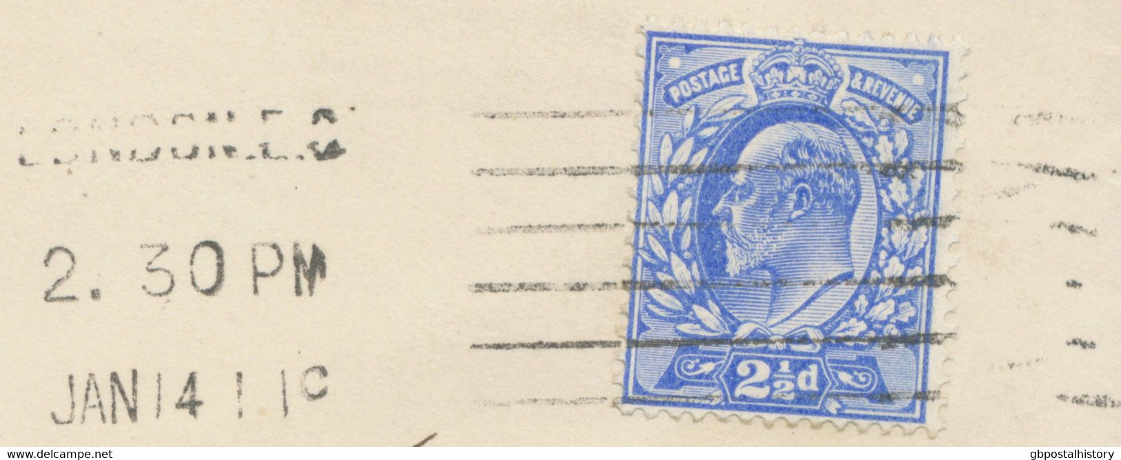 GB 1911 King EVII 2 ½d Blue Single Postage Tied By LONDON.E.C. Columbia Machine Postmark (single Impression) To PORTUGAL - Covers & Documents
