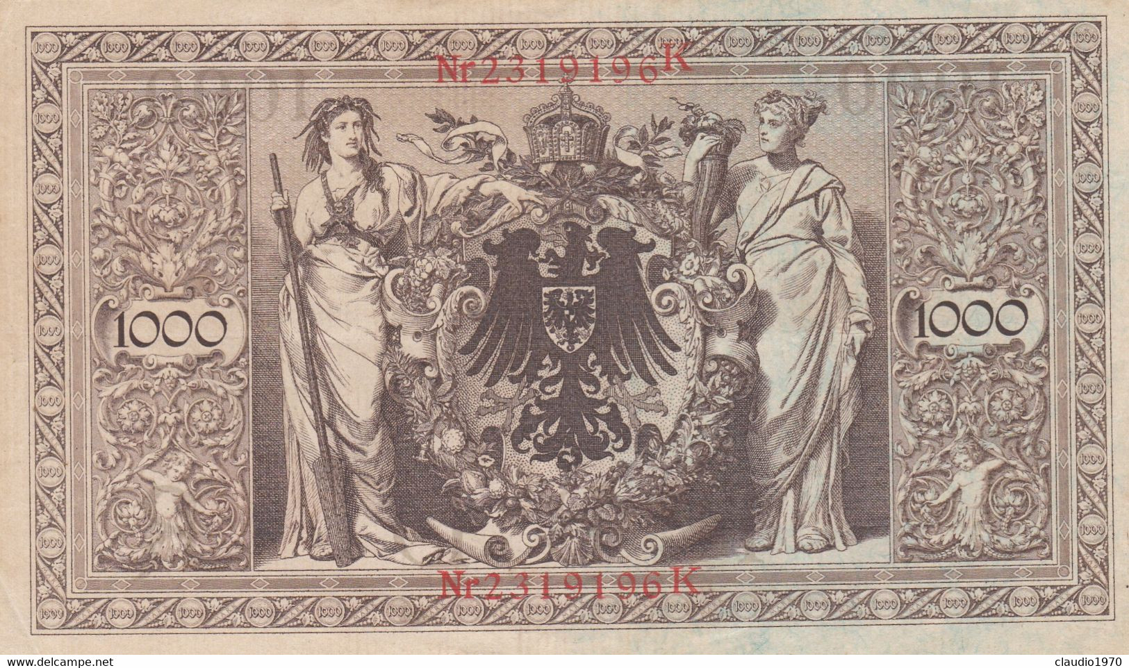 GERMANIA - 1910 PERIODO IMPERO BANCONOTE TEDESCA 1000 EINTAUSEND ZART MARK GERMANY - 1.000 Mark