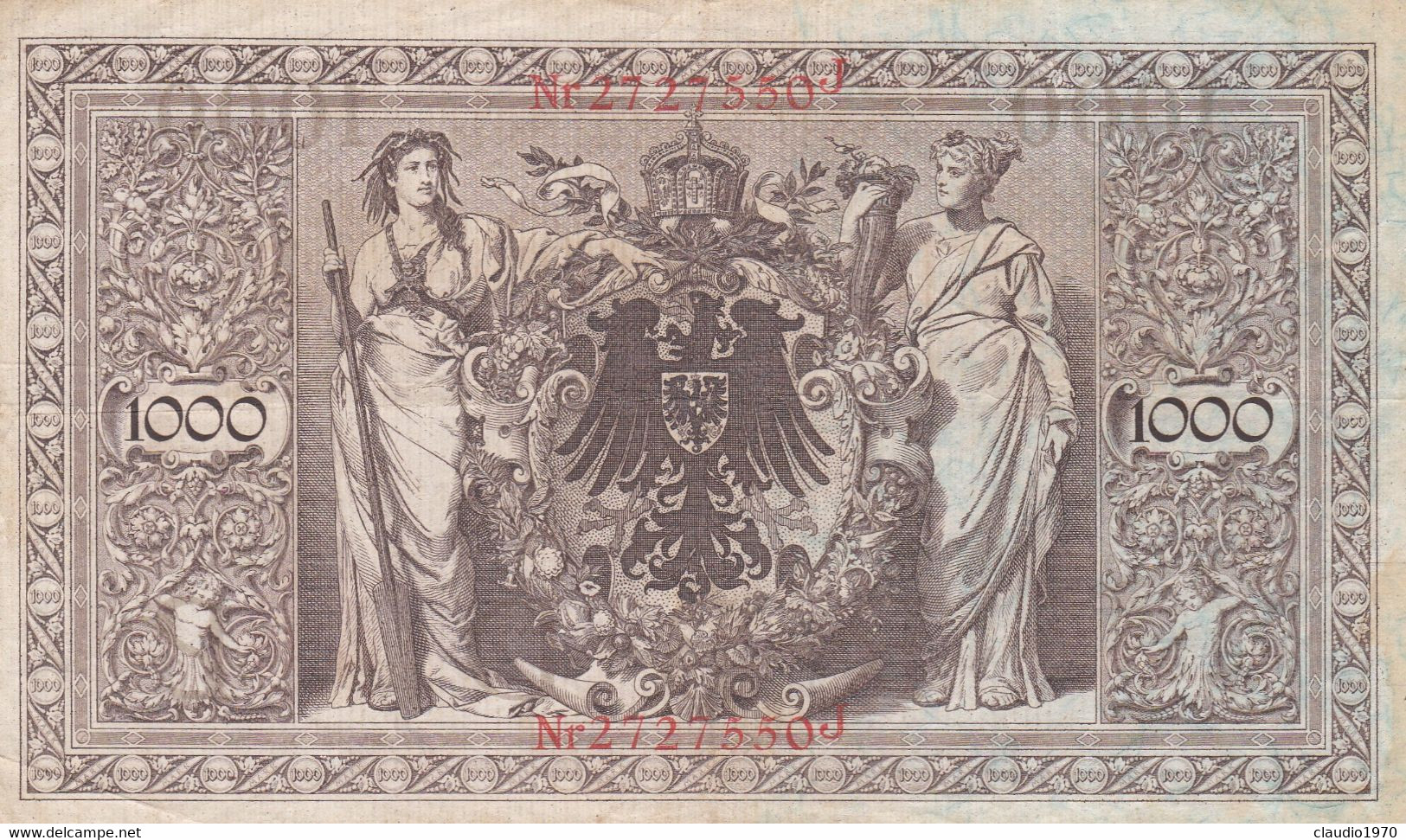 GERMANIA - 1910 PERIODO IMPERO BANCONOTE TEDESCA 1000 EINTAUSEND ZART MARK GERMANY - 1000 Mark