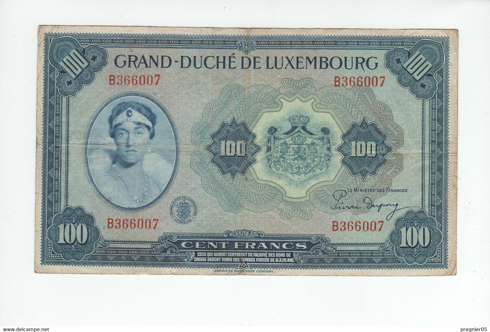 LUXEMBOURG " Baisse De Prix " Billet 100 Francs 1934 TTB P.47-B N° 366007 - Luxembourg