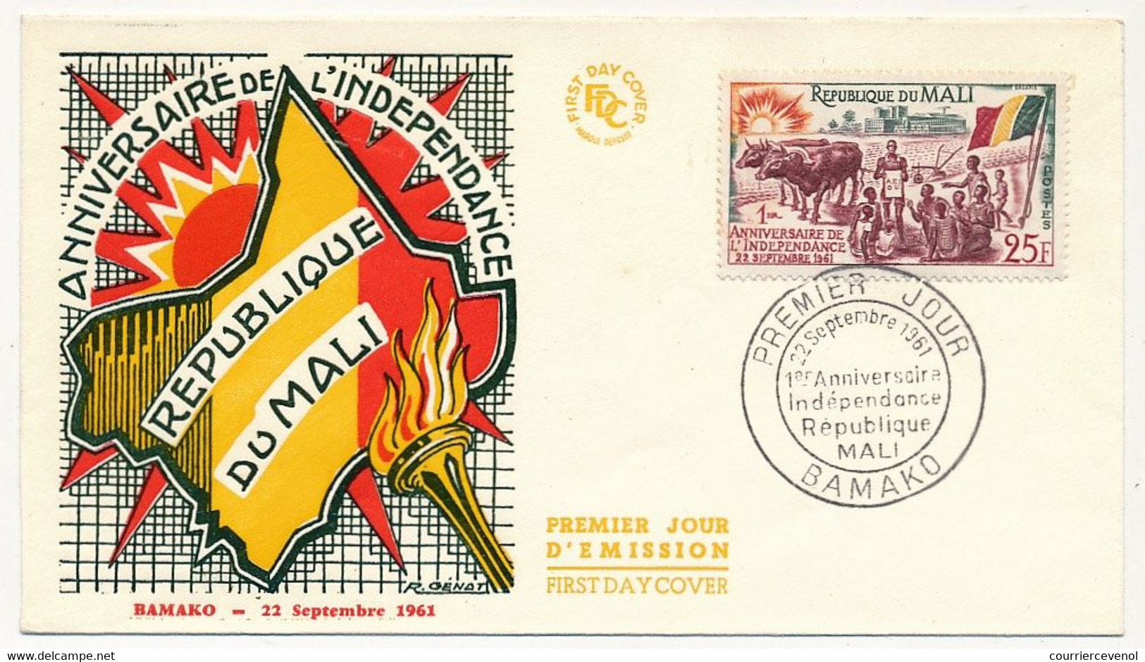 MALI => Enveloppe FDC => 1er Anniversaire De L'Indépendance De La République Du Mali - 1961 - Bamako - Mali (1959-...)