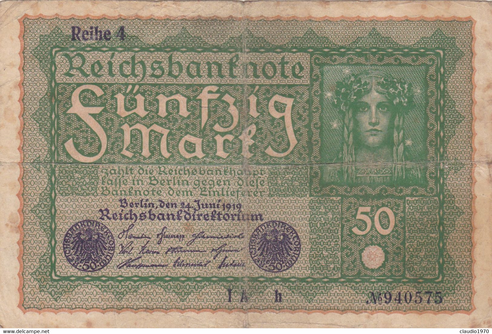 GERMANIA - 1919 BANCONOTE TEDESCA  - REPUBBLICA DI WEIMAR BANCONOTE - 50 FUNFZIG MARK - 50 Mark