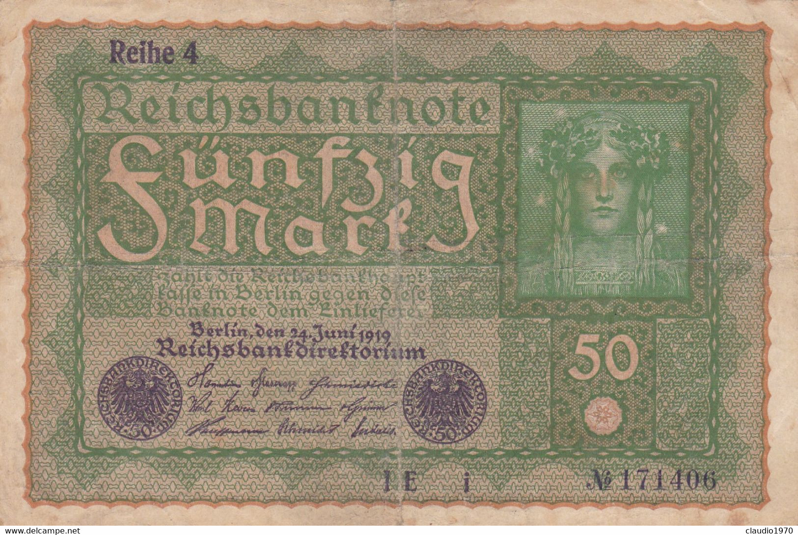 GERMANIA - 1919 BANCONOTE TEDESCA  - REPUBBLICA DI WEIMAR BANCONOTE - 50 FUNFZIG MARK - 50 Mark