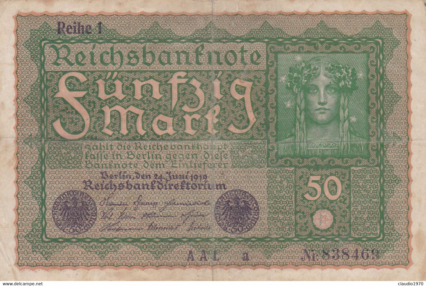 GERMANIA - 1919 BANCONOTE TEDESCA  - REPUBBLICA DI WEIMAR BANCONOTE - 50 FUNFZIG MARK - 50 Mark