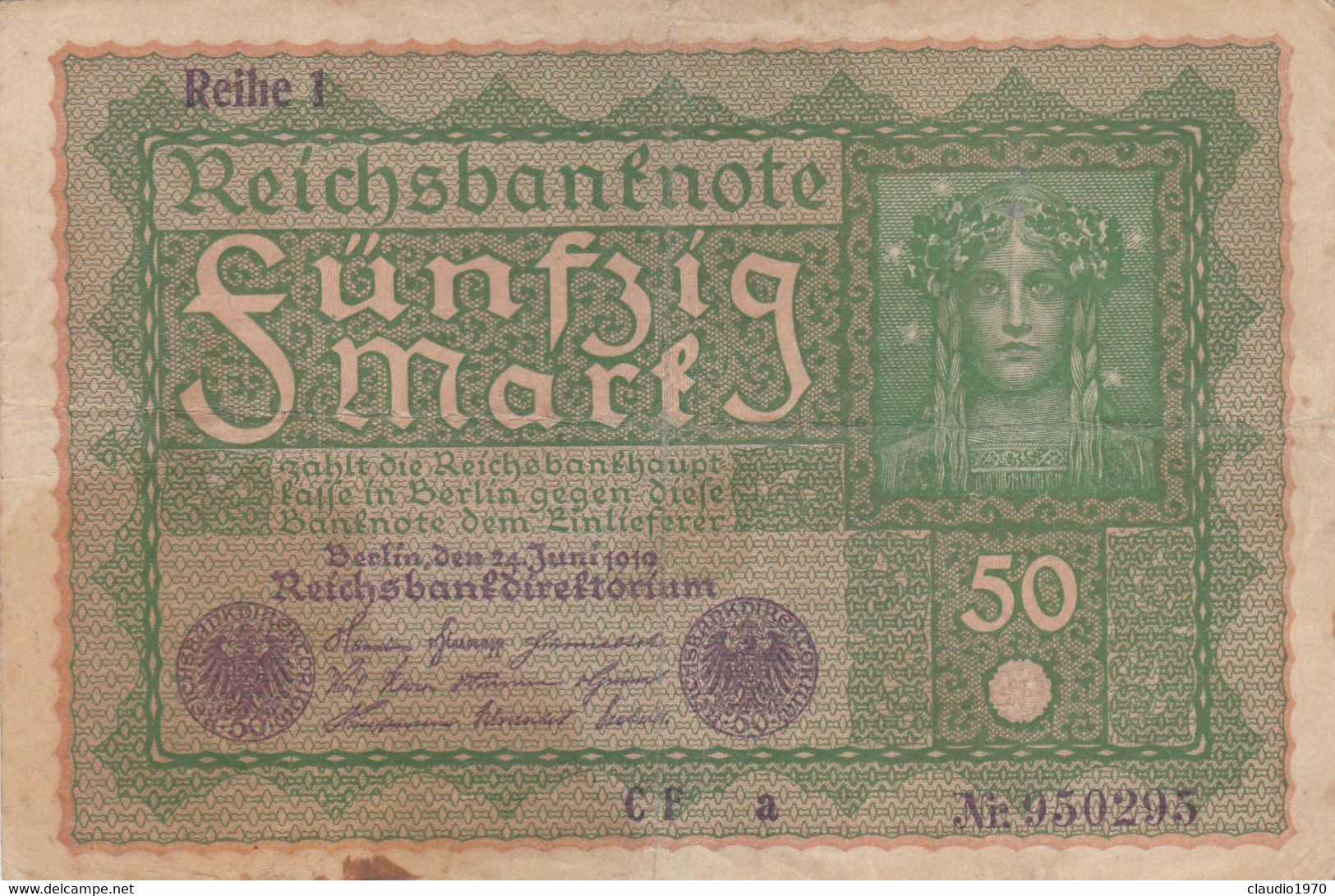 GERMANIA - 1919 BANCONOTE TEDESCA  - REPUBBLICA DI WEIMAR BANCONOTE - 50 FUNFZIG MARK - 50 Mark