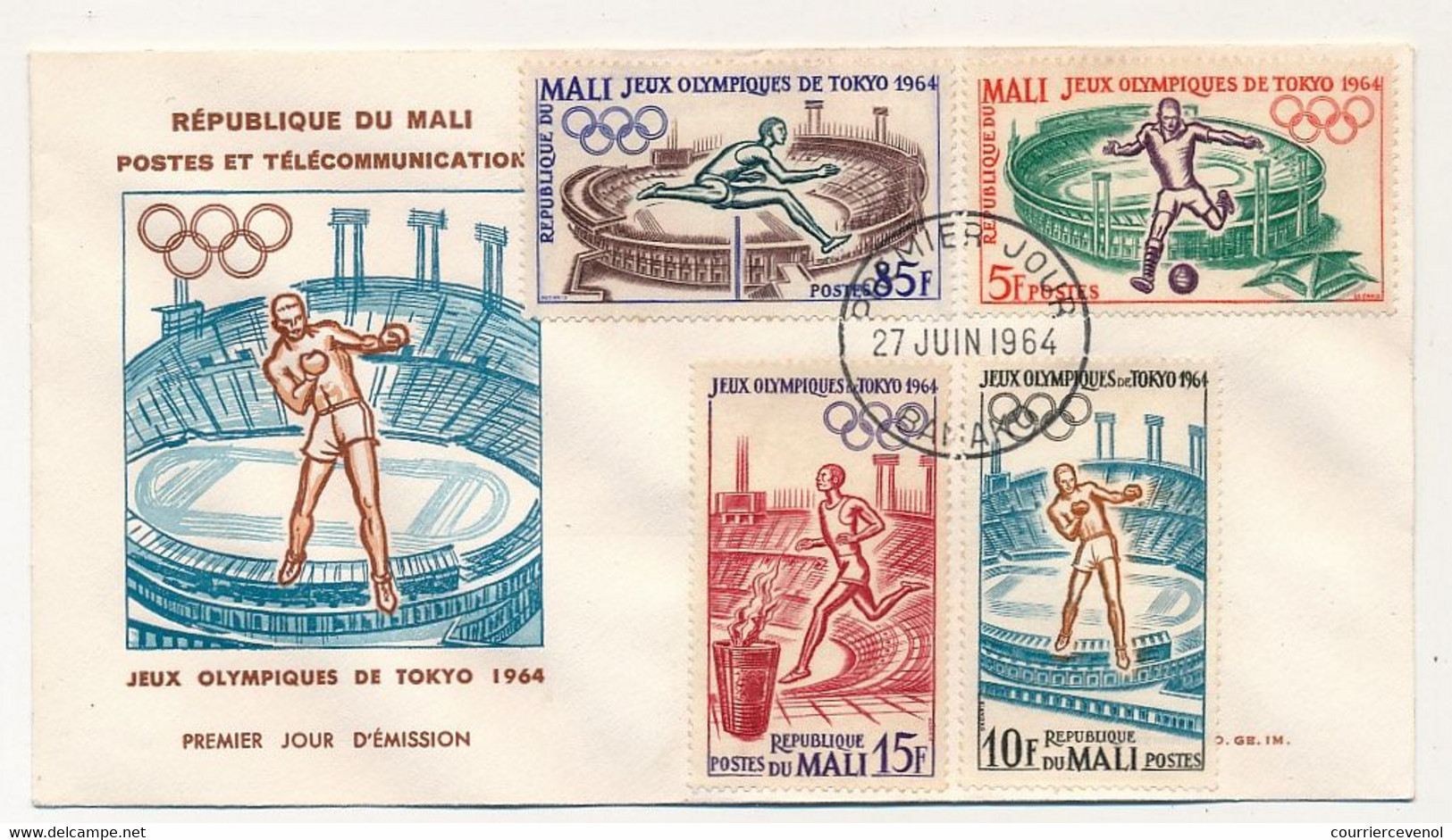 MALI => 1 Env. FDC => 4 Valeurs Jeux Olympiques De Tokyo  - 27 Juin 1964 Bamako - Mali (1959-...)