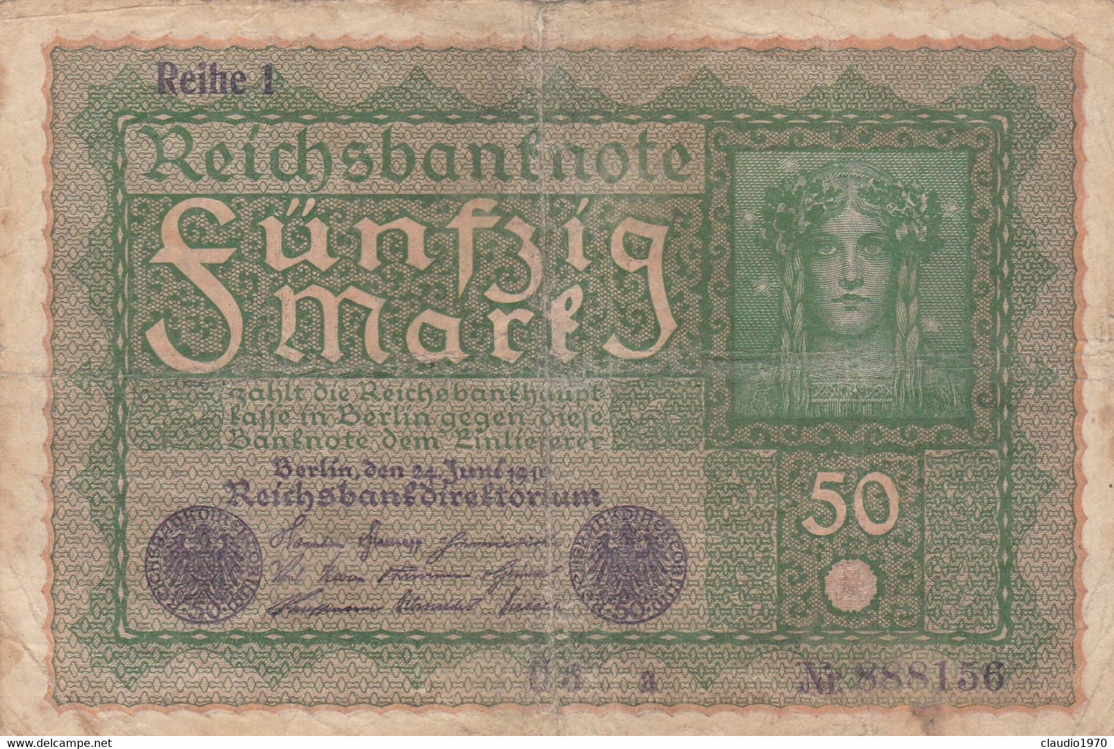 GERMANIA - 1919 BANCONOTE TEDESCA  - REPUBBLICA DI WEIMAR BANCONOTE - 50 FUNFZIG MARK - 50 Mark