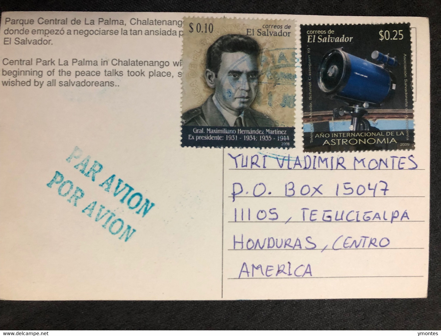 Postcard Central Park La Palma In Chalatenango ( Astronomy Stamp) - El Salvador