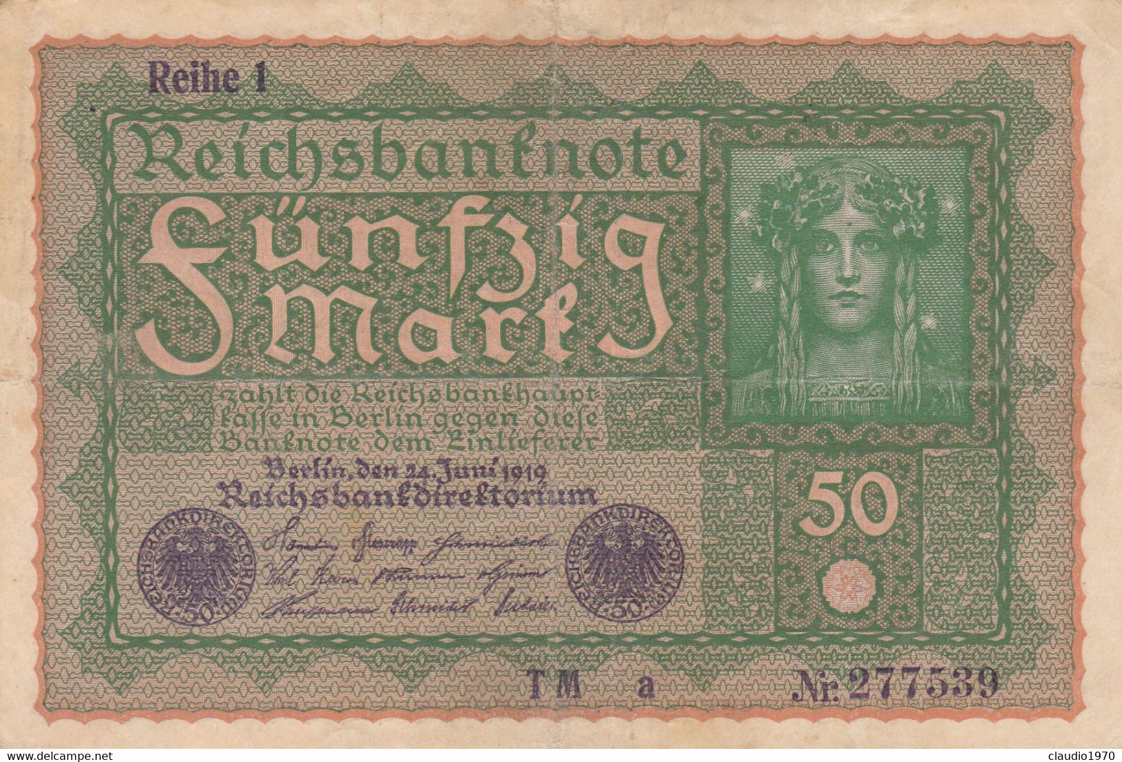 GERMANIA - 1919 BANCONOTE TEDESCA  - REPUBBLICA DI WEIMAR BANCONOTE - 50 FUNFZIG MARK - 50 Mark