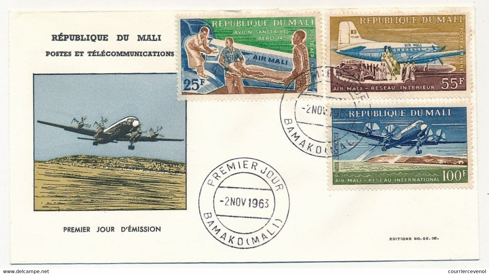 MALI => Env. FDC => 3 Val Aviation - 2 Novembre 1963 - Bamako - Malí (1959-...)