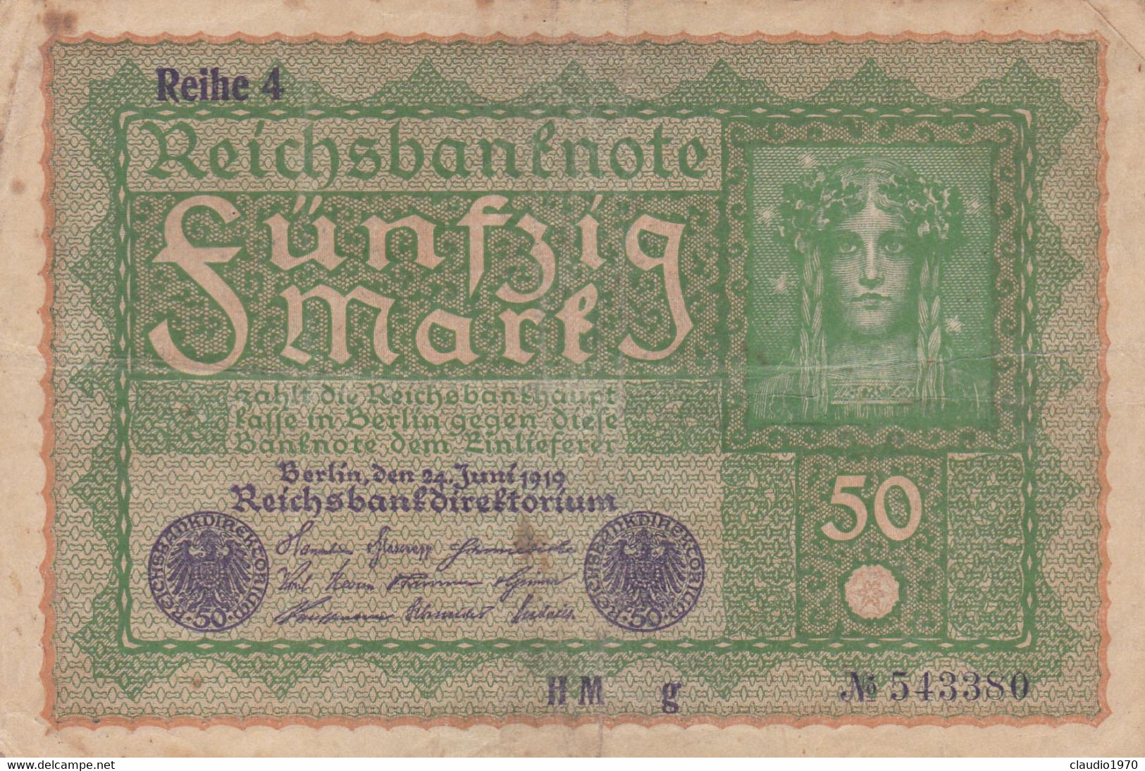 GERMANIA - 1919 BANCONOTE TEDESCA  - REPUBBLICA DI WEIMAR BANCONOTE - 50 FUNFZIG MARK - 50 Mark