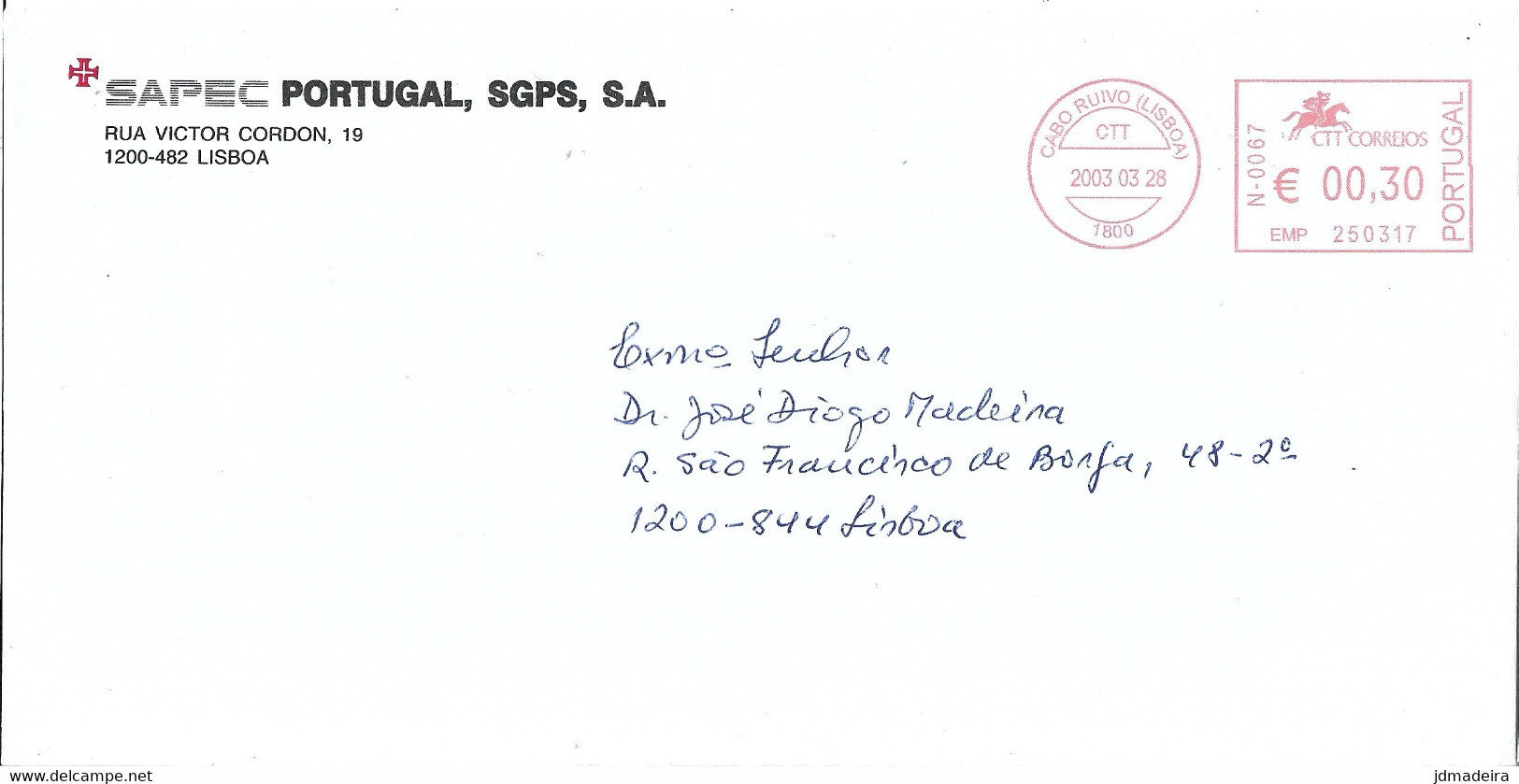 Portugal SAPEC Cover With Meter Stamp - Lettres & Documents