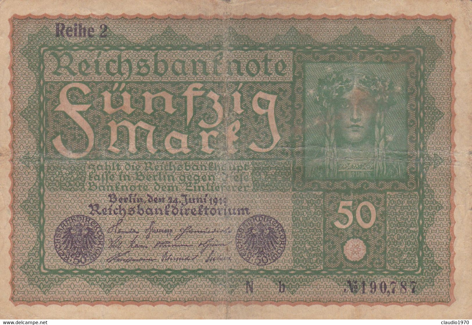 GERMANIA - 1919 BANCONOTE TEDESCA  - REPUBBLICA DI WEIMAR BANCONOTE - 50 FUNFZIG MARK - 50 Mark