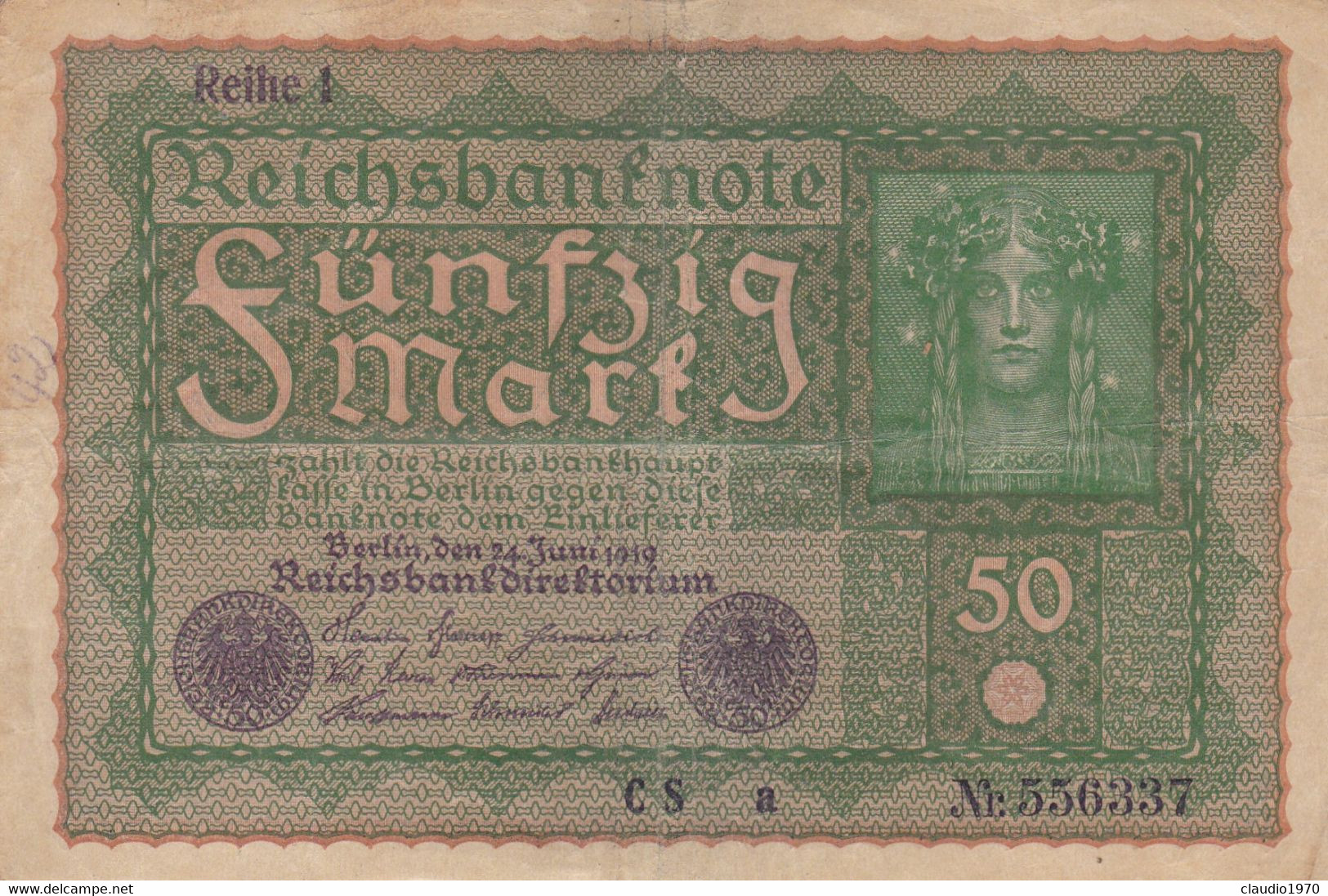 GERMANIA - 1919 BANCONOTE TEDESCA  - REPUBBLICA DI WEIMAR BANCONOTE - 50 FUNFZIG MARK - 50 Mark