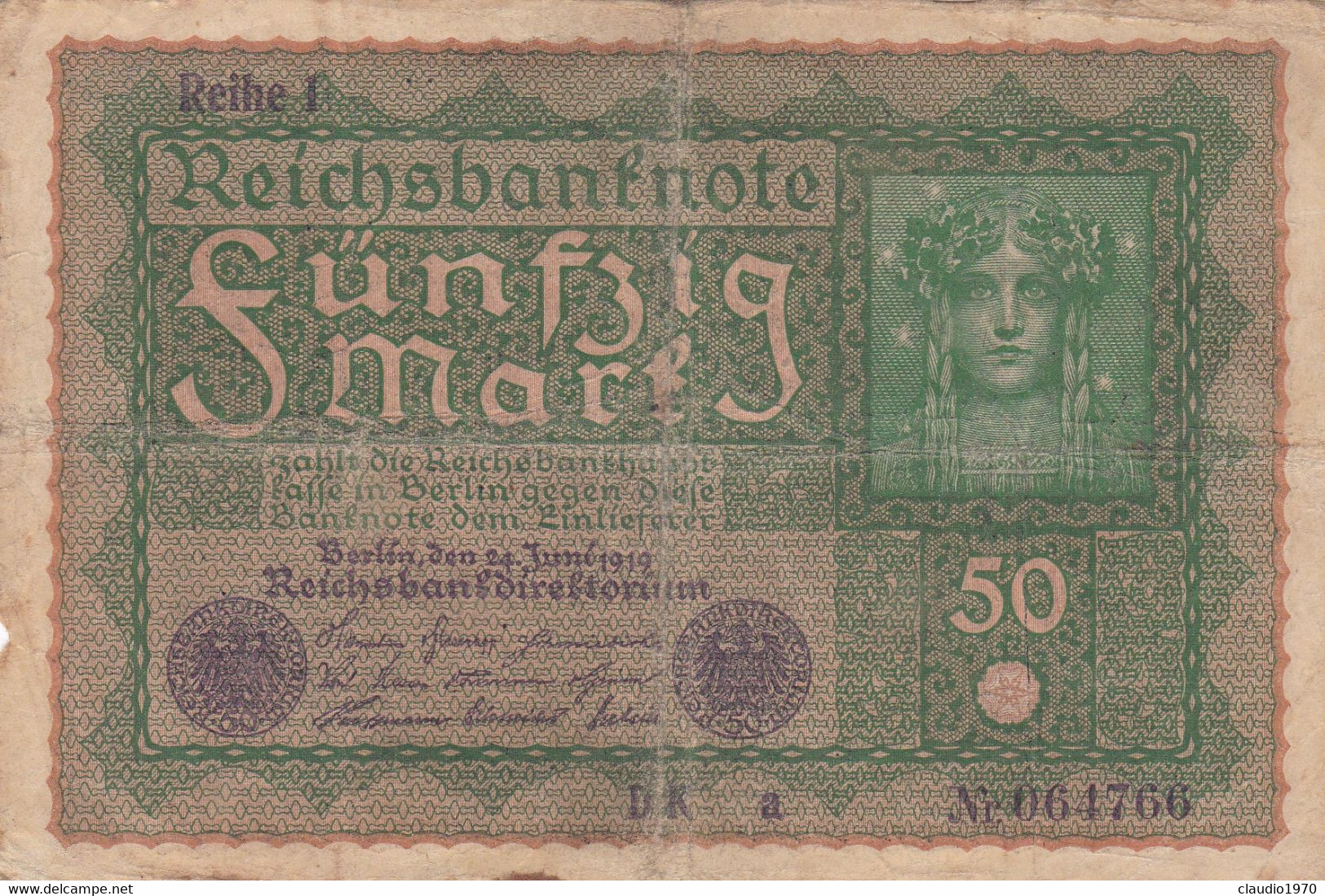 GERMANIA - 1919 BANCONOTE TEDESCA  - REPUBBLICA DI WEIMAR BANCONOTE - 50 FUNFZIG MARK - 50 Mark