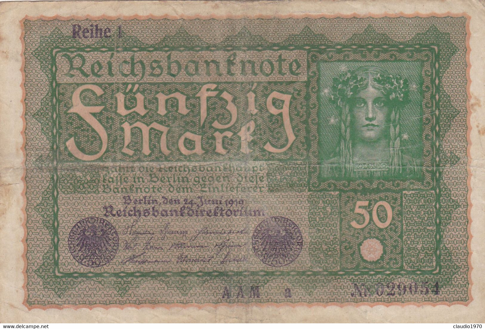 GERMANIA - 1919 BANCONOTE TEDESCA  - REPUBBLICA DI WEIMAR BANCONOTE - 50 FUNFZIG MARK - 50 Mark