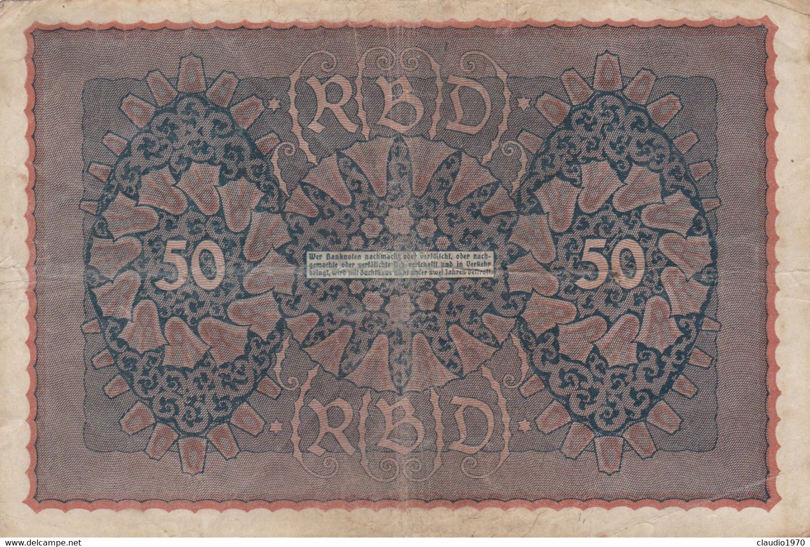 GERMANIA - 1919 BANCONOTE TEDESCA  - REPUBBLICA DI WEIMAR BANCONOTE - 50 FUNFZIG MARK - 50 Mark