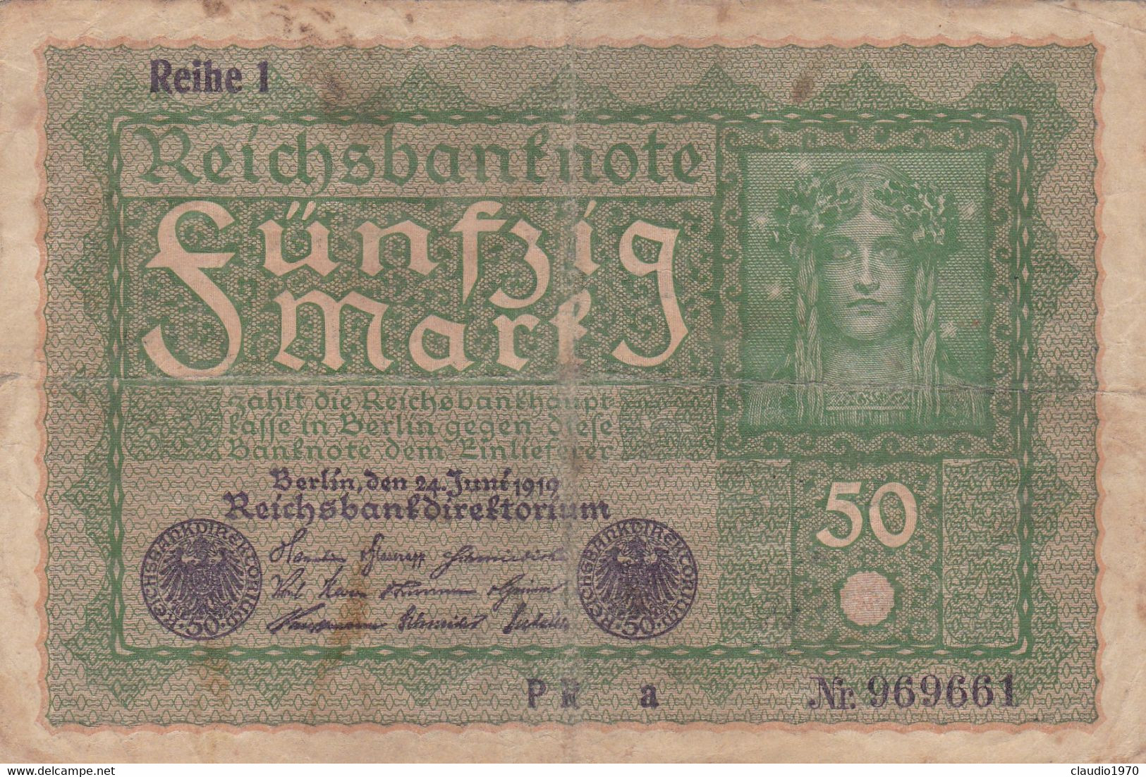 GERMANIA - 1919 BANCONOTE TEDESCA  - REPUBBLICA DI WEIMAR BANCONOTE - 50 FUNFZIG MARK - 50 Mark