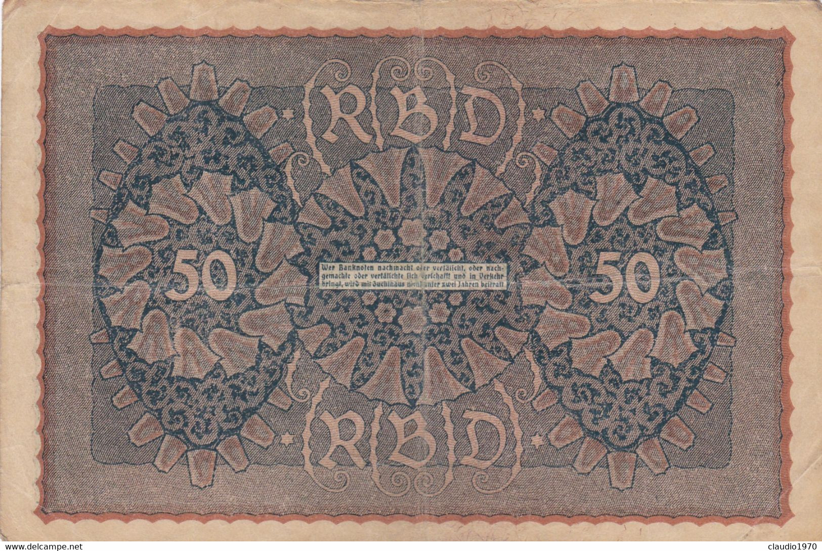 GERMANIA - 1919 BANCONOTE TEDESCA  - REPUBBLICA DI WEIMAR BANCONOTE - 50 FUNFZIG MARK - 50 Mark