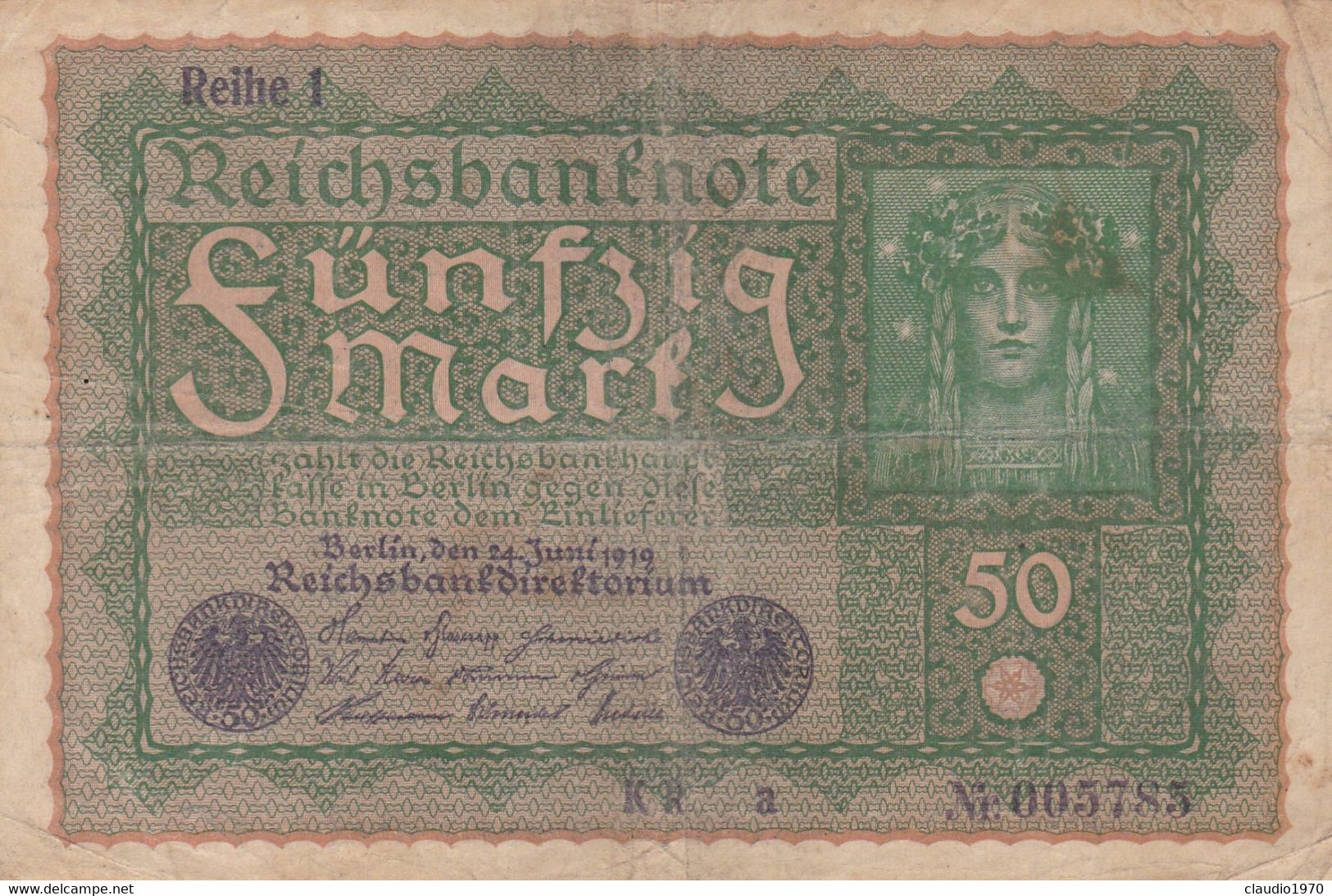 GERMANIA - 1919 BANCONOTE TEDESCA  - REPUBBLICA DI WEIMAR BANCONOTE - 50 FUNFZIG MARK - 50 Mark