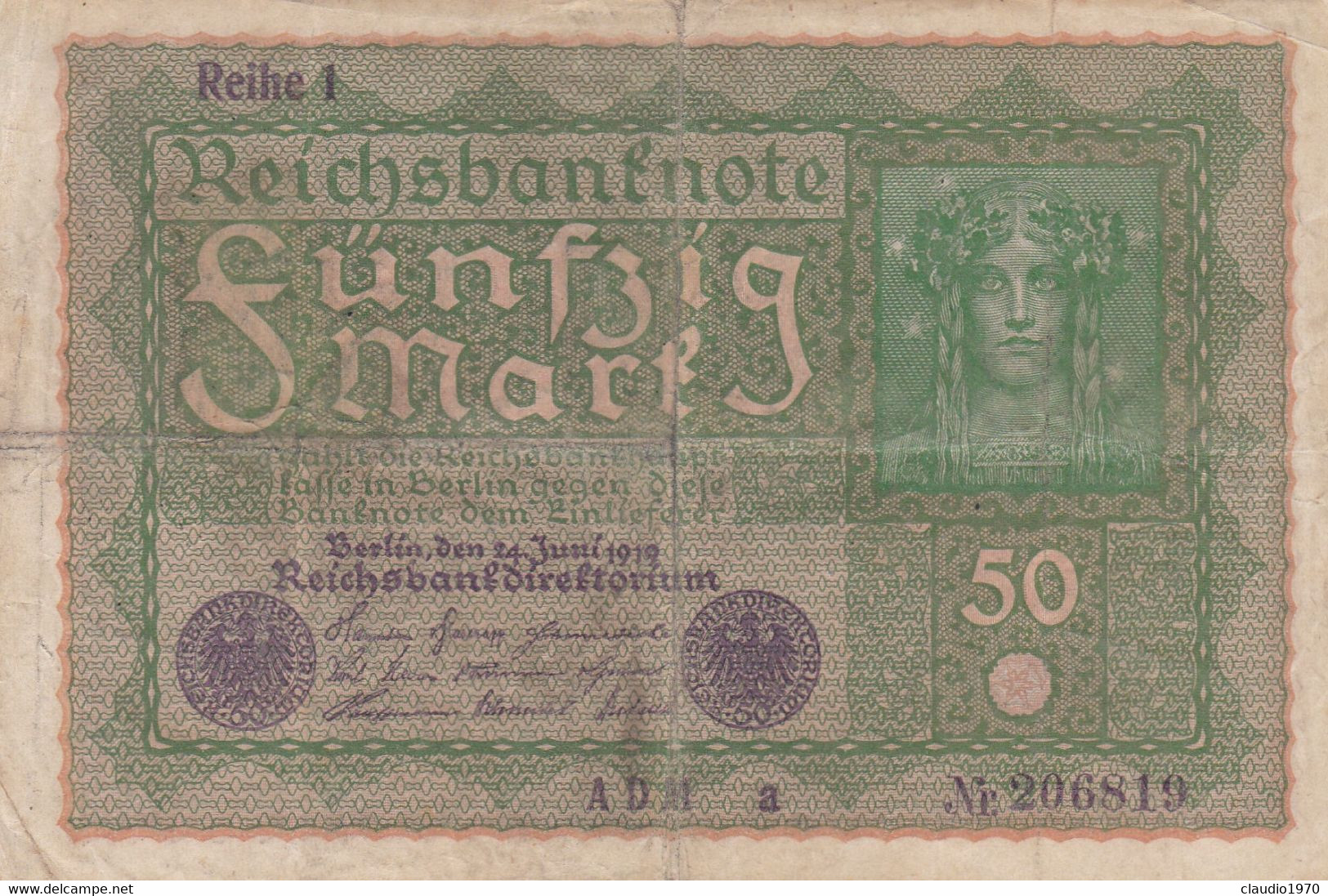 GERMANIA - 1919 BANCONOTE TEDESCA  - REPUBBLICA DI WEIMAR BANCONOTE - 50 FUNFZIG MARK - 50 Mark