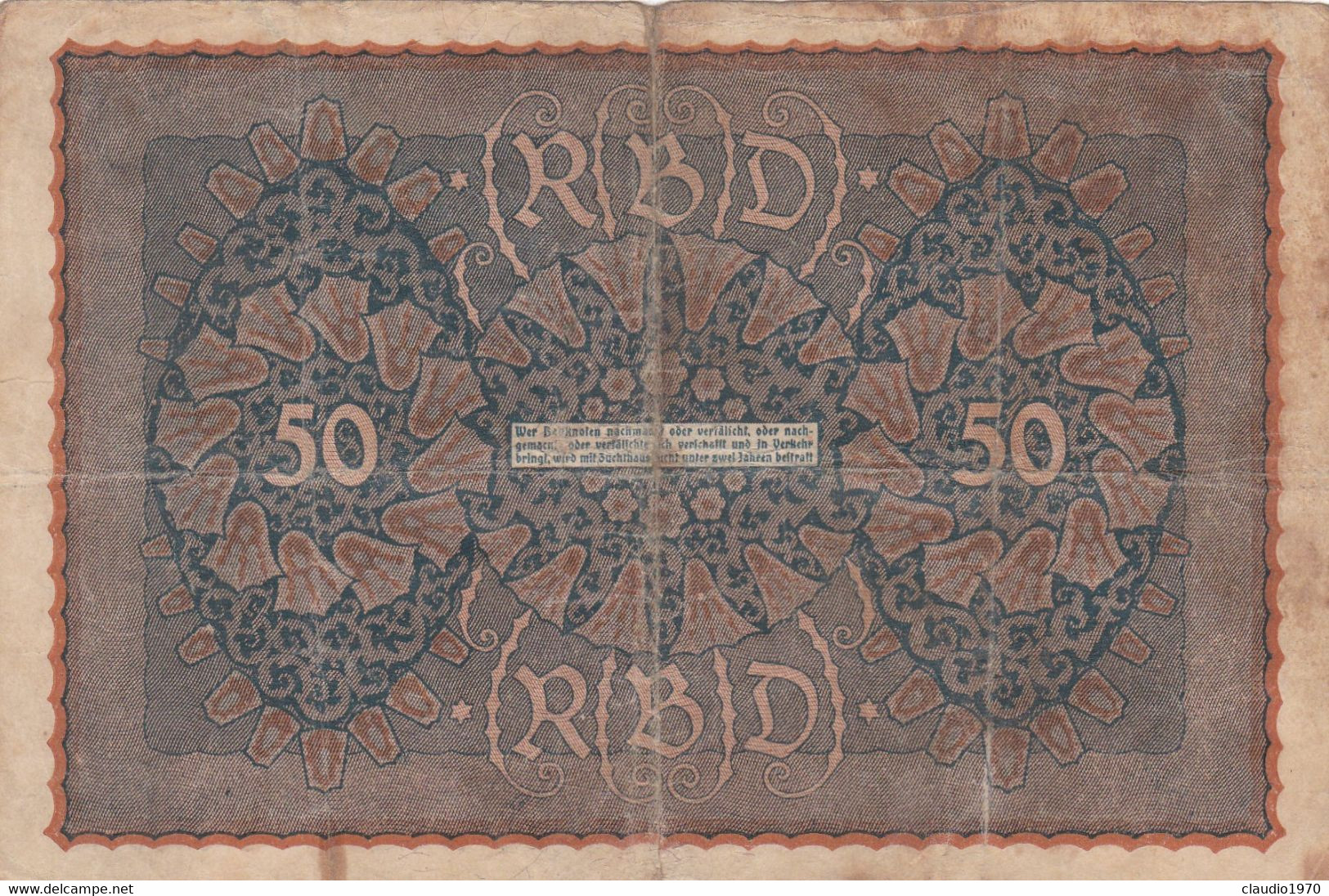 GERMANIA - 1919 BANCONOTE TEDESCA  - REPUBBLICA DI WEIMAR BANCONOTE - 50 FUNFZIG MARK - 50 Mark