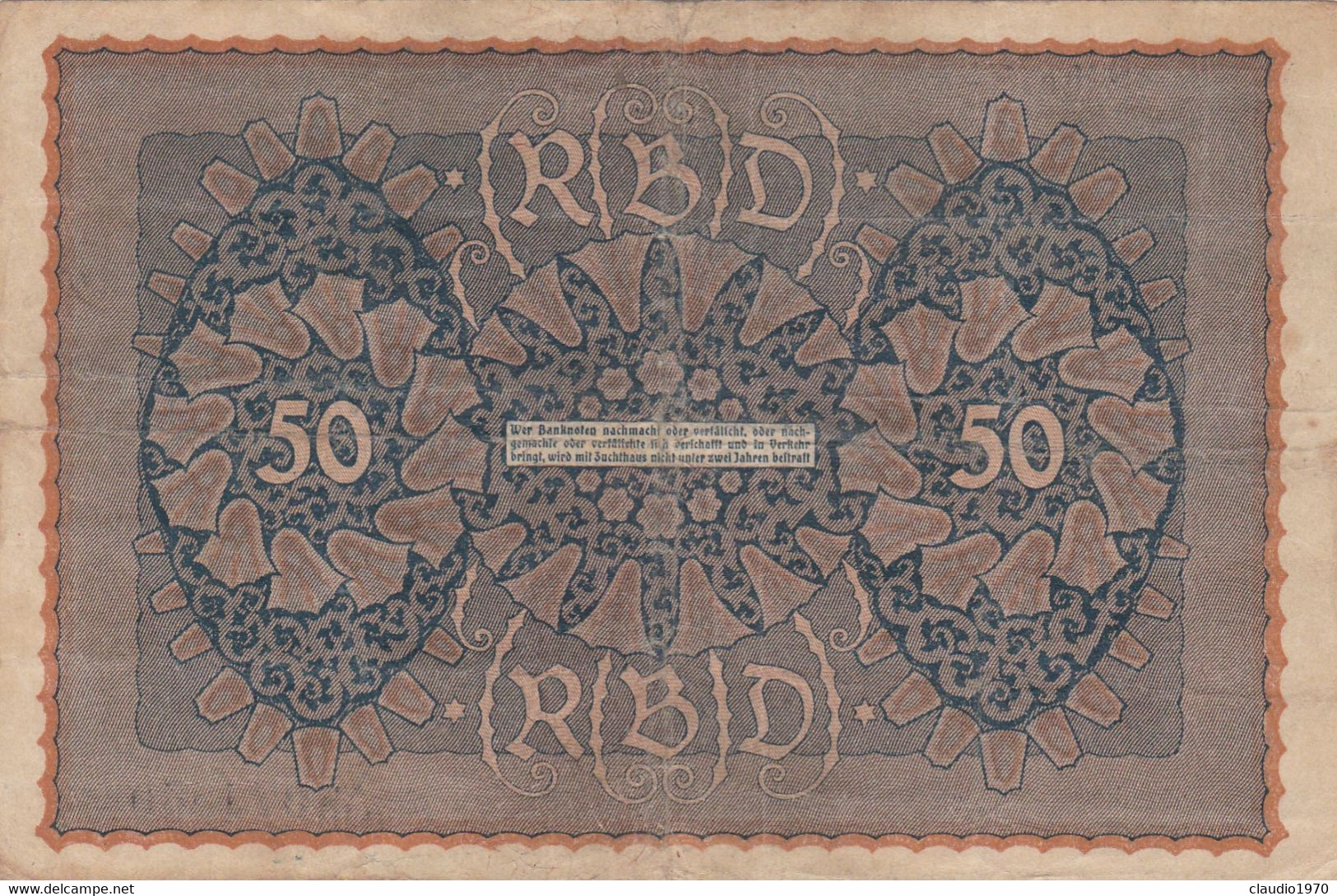 GERMANIA - 1919 BANCONOTE TEDESCA  - REPUBBLICA DI WEIMAR BANCONOTE - 50 FUNFZIG MARK - 50 Mark