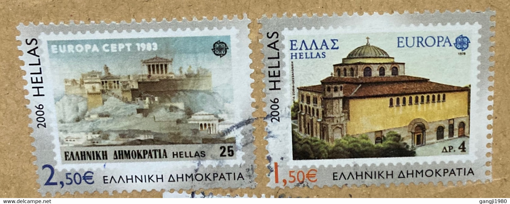 GREECE 2020, EUROPA 1983 & 2006, HIGH FACE VALUE,STAMP ON STAMP,BUILDING,ARCHITECTURE, PHILOSOPHER SOCRATES,USED COVER - Brieven En Documenten