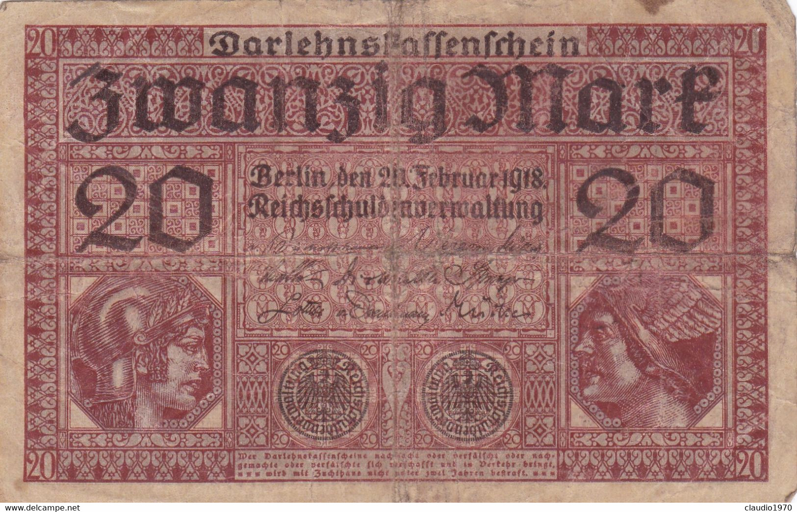 GERMANIA - 1918  BANCONOTE TEDESCA - 20 MARK - 20 Mark