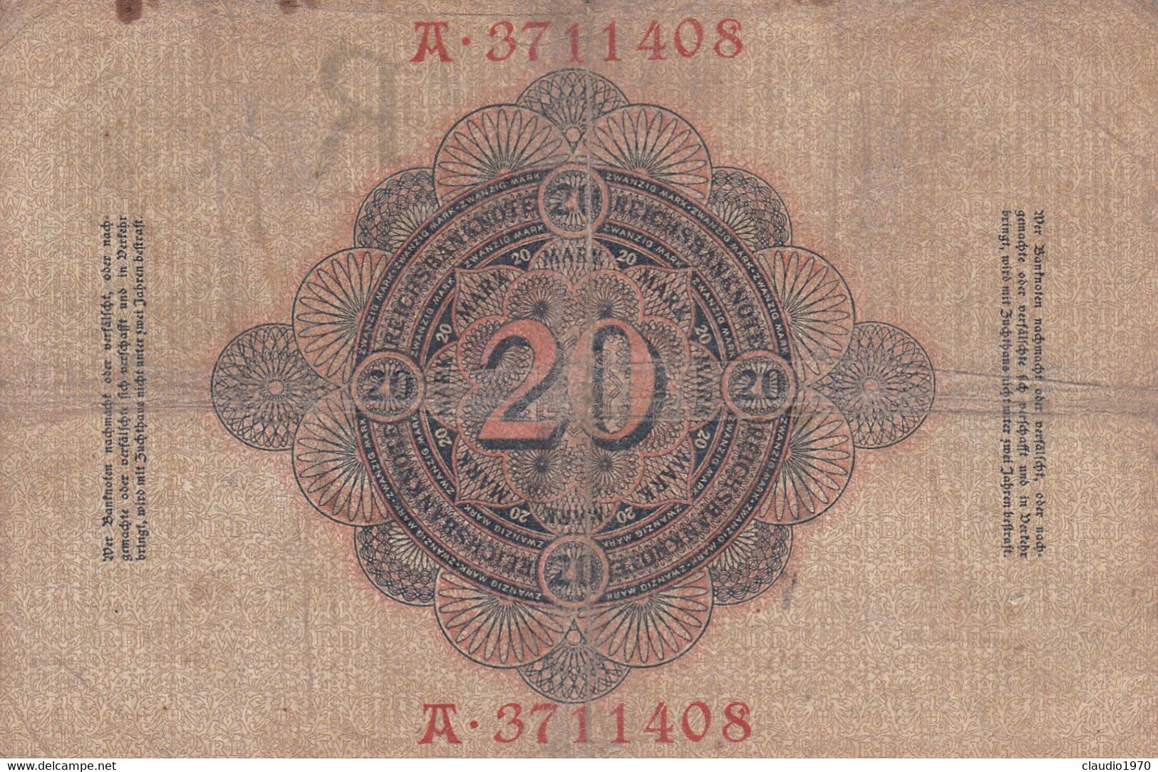 GERMANIA - 1907  BANCONOTE TEDESCA - 20 MARK - 20 Mark