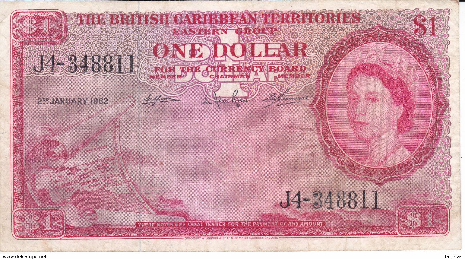 BILLETE DE BRITISH CARIBBEAN DE 1 DOLLAR DEL AÑO 1962  (BANKNOTE) - East Carribeans