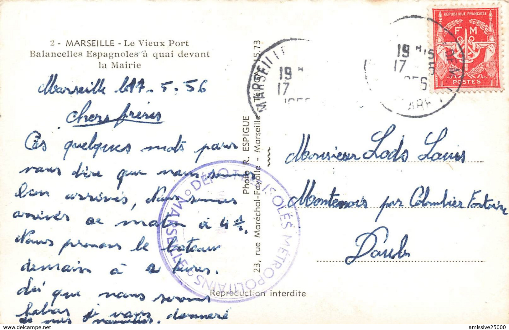 France Carte Avec Timbre FM Et Cachet Dépot Des Isolés Métropolitains Marseille - War Of Algeria