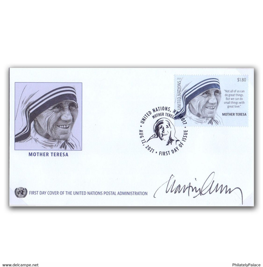 2021 New ** UN Mother Teresa FDC Signed By The Engraver Artist Martin Mörck FDC RARE Cover (**) - Covers & Documents