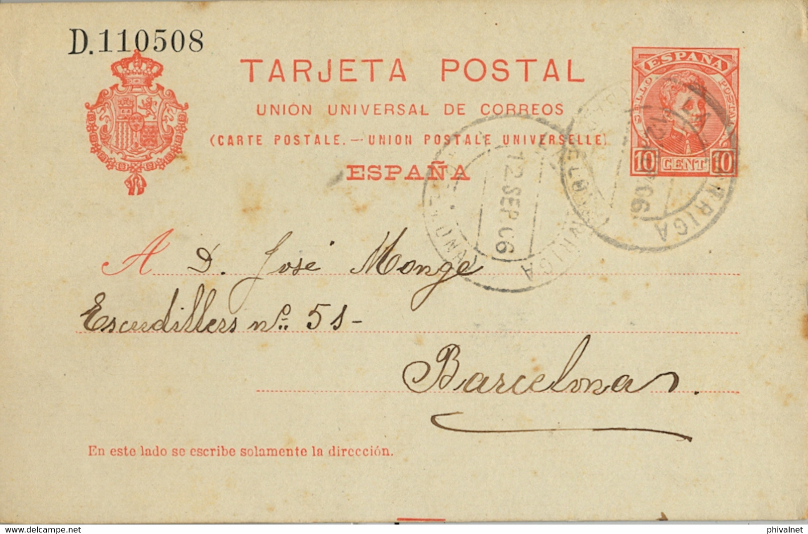 1906 , BARCELONA , E.P. 47 CIRCULADO , LA GARRIGA - BARCELONA - 1850-1931